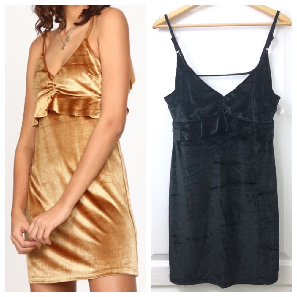 Honey Belle Ruffle Black Velvet Mini Dress
